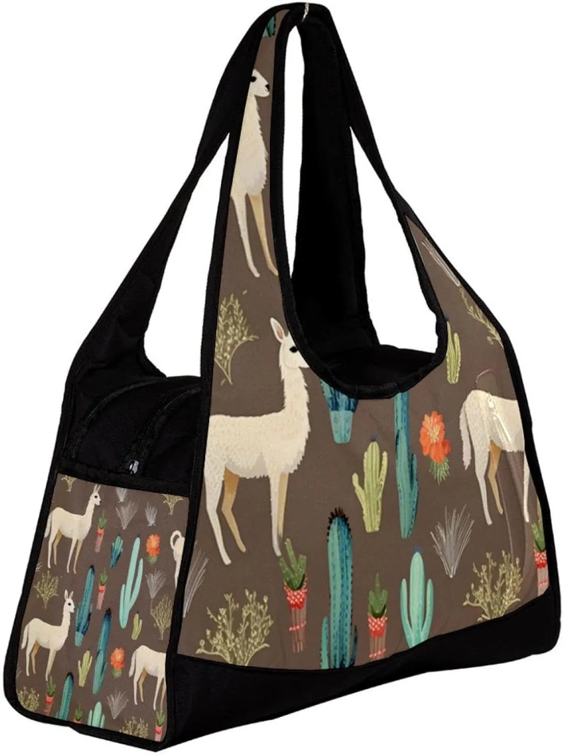Weekender Travel Bag,Small Gym Bag,Cartoon Llamas Plant Flowers,Gym Duffle Bag