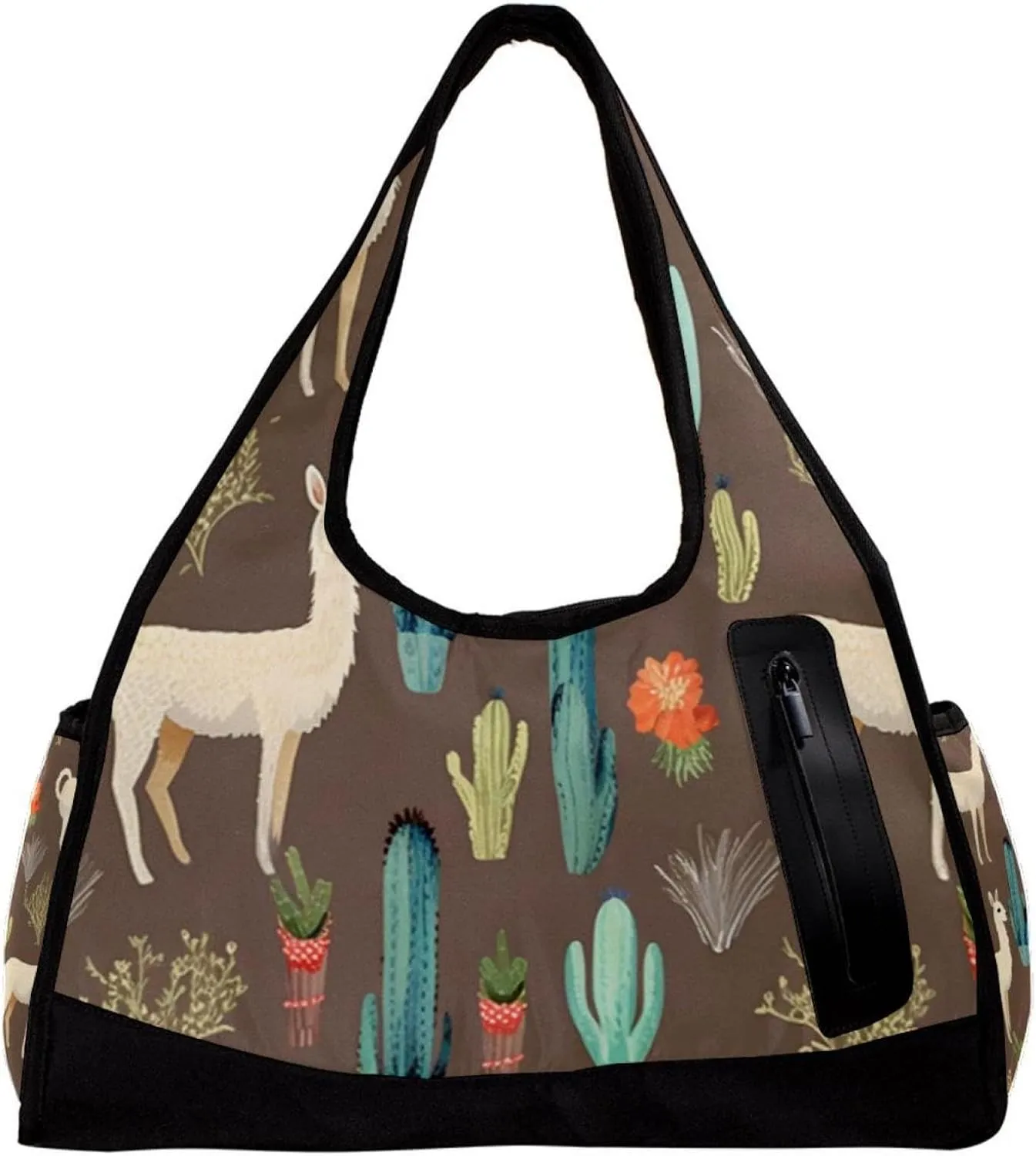 Weekender Travel Bag,Small Gym Bag,Cartoon Llamas Plant Flowers,Gym Duffle Bag