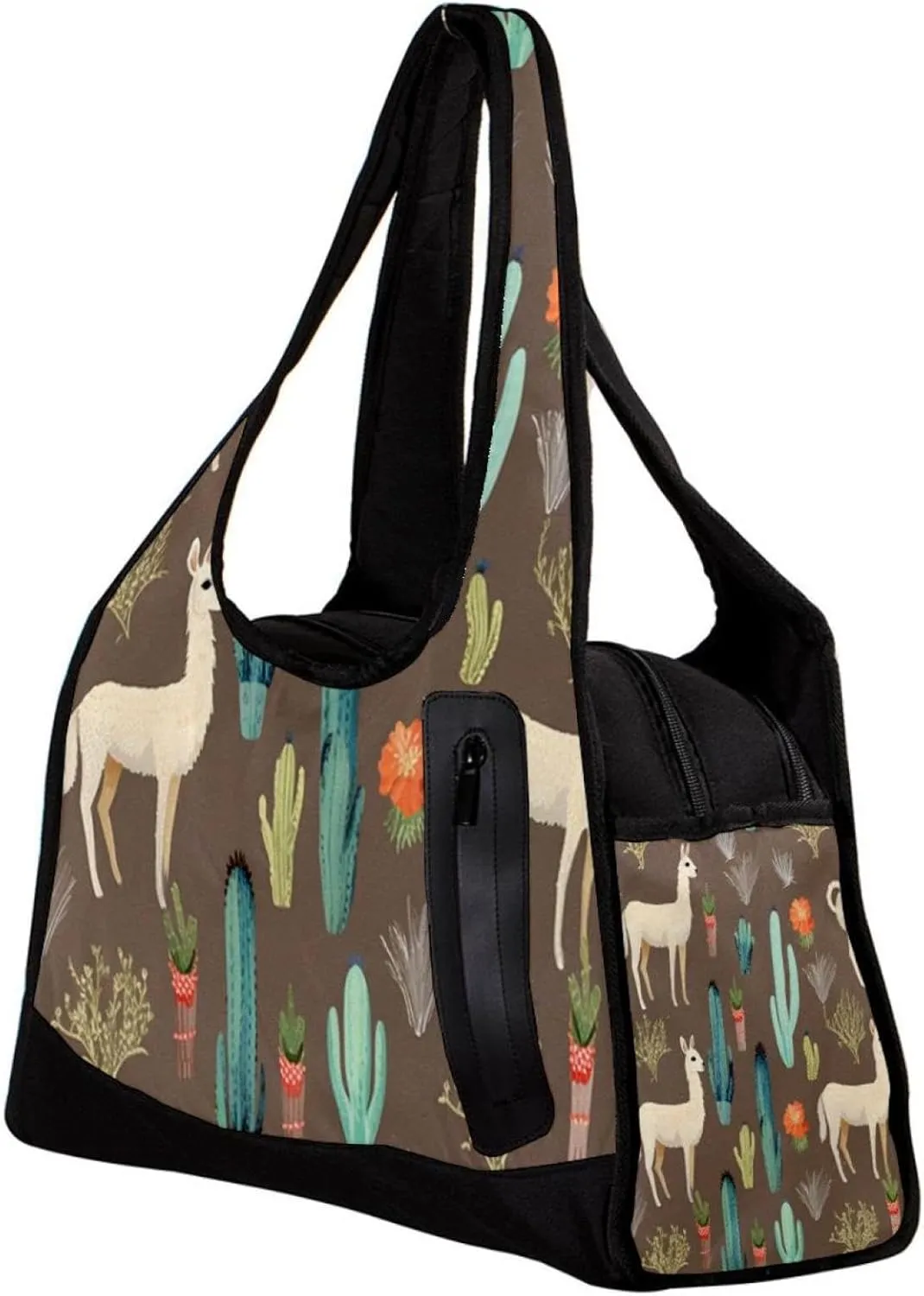 Weekender Travel Bag,Small Gym Bag,Cartoon Llamas Plant Flowers,Gym Duffle Bag