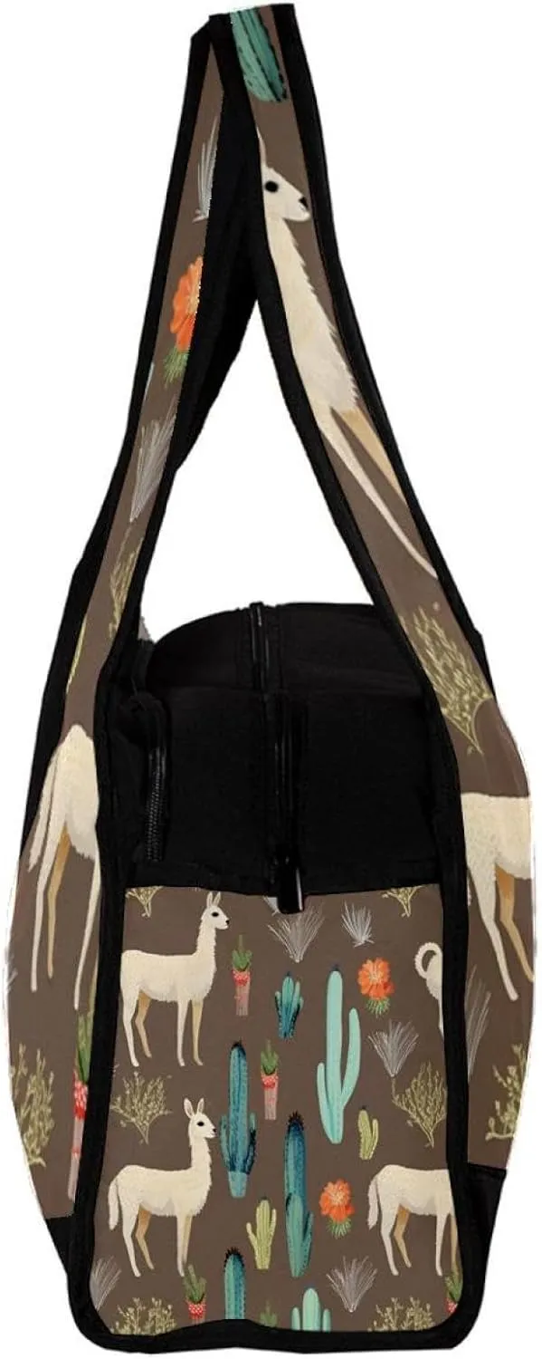 Weekender Travel Bag,Small Gym Bag,Cartoon Llamas Plant Flowers,Gym Duffle Bag