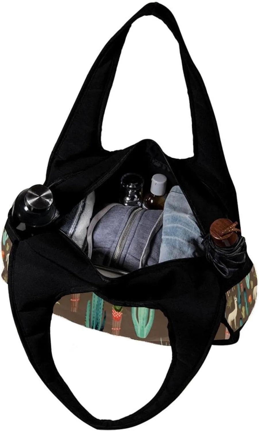 Weekender Travel Bag,Small Gym Bag,Cartoon Llamas Plant Flowers,Gym Duffle Bag