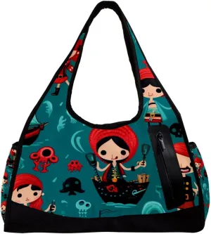 Weekender Travel Bag,Small Gym Bag,Cartoon Pirate Ocean Theme,Gym Duffle Bag