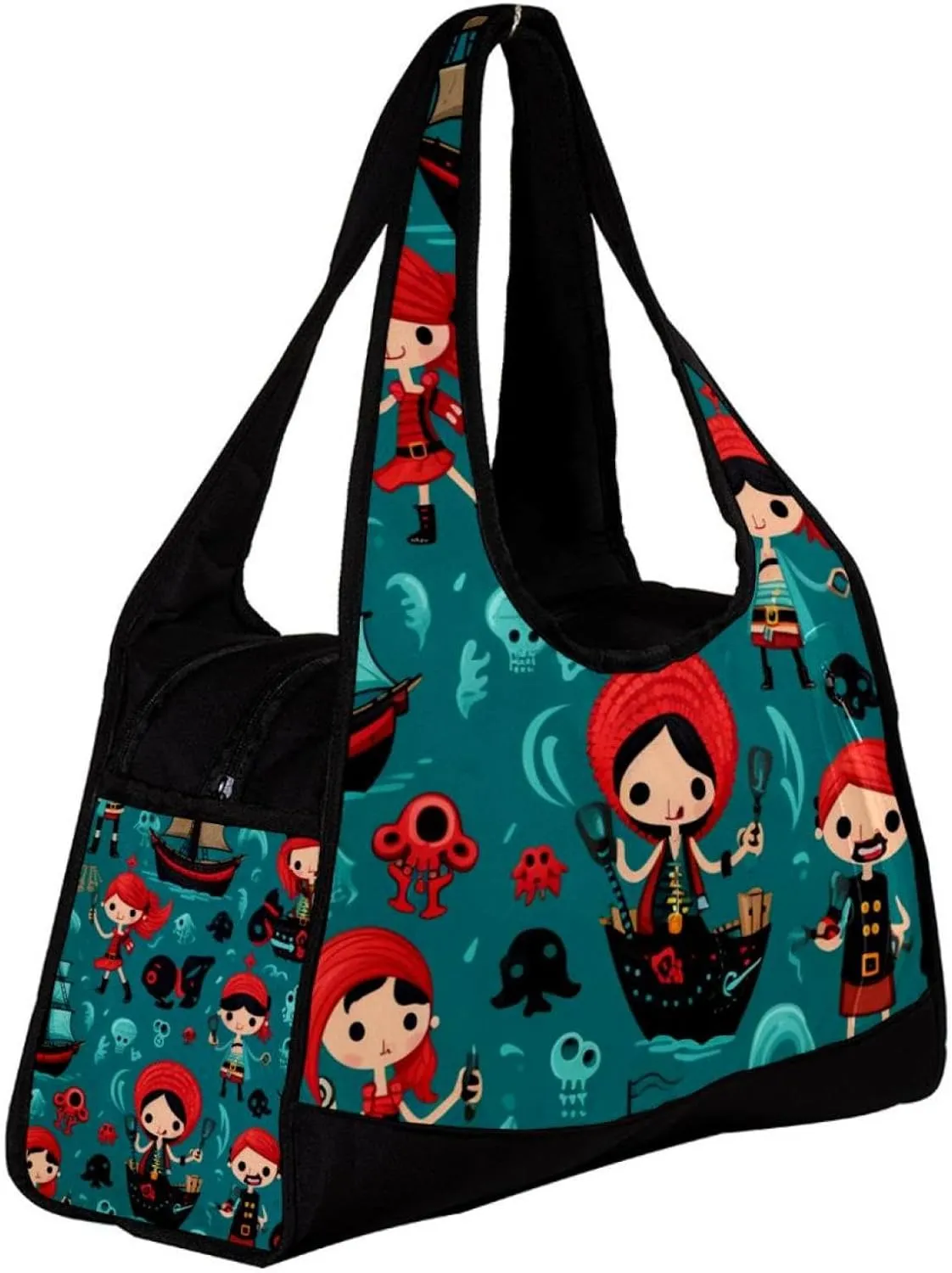 Weekender Travel Bag,Small Gym Bag,Cartoon Pirate Ocean Theme,Gym Duffle Bag