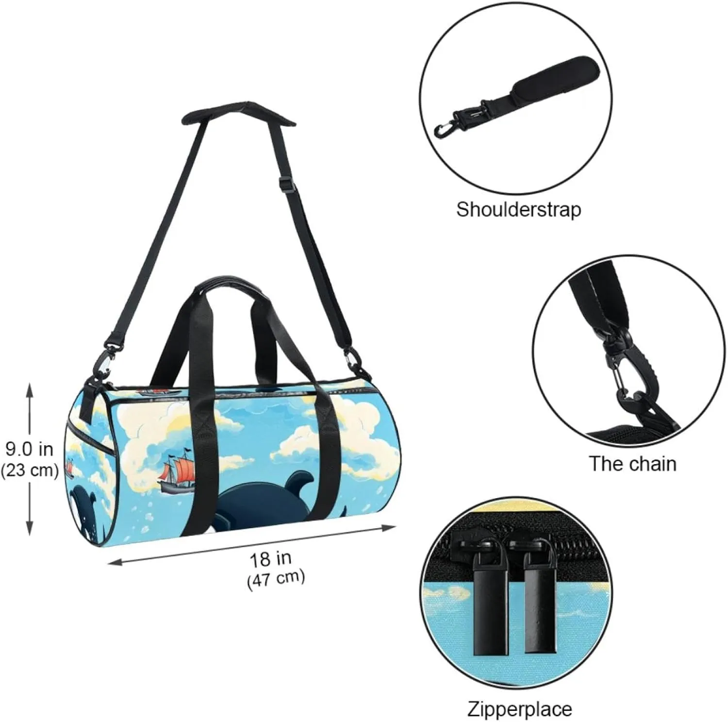 Weekender Travel Bag,Small Gym Bag,Cartoon Whale Swimming,Gym Duffle Bag