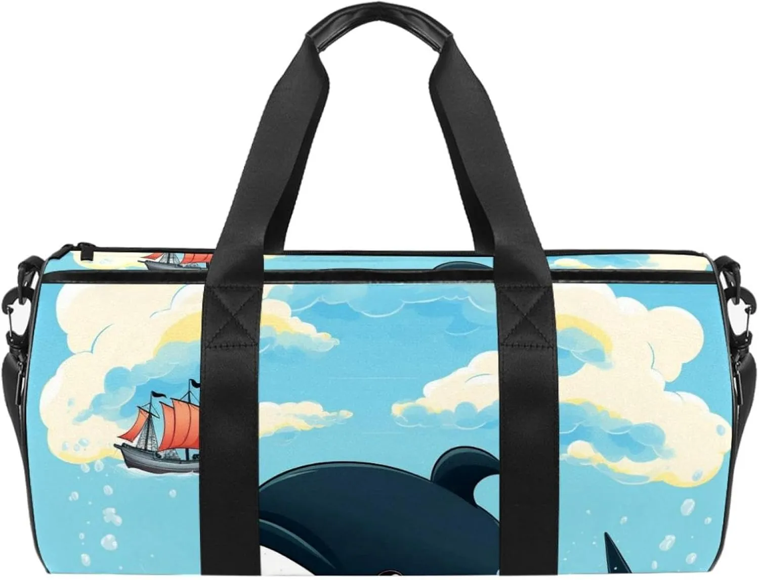 Weekender Travel Bag,Small Gym Bag,Cartoon Whale Swimming,Gym Duffle Bag