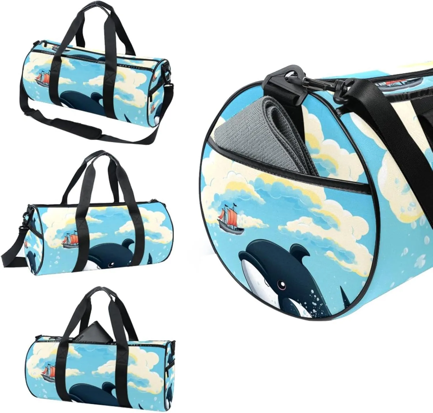 Weekender Travel Bag,Small Gym Bag,Cartoon Whale Swimming,Gym Duffle Bag