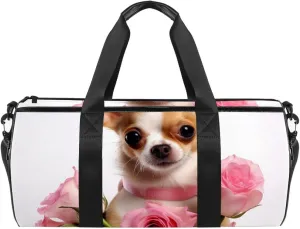 Weekender Travel Bag,Small Gym Bag,Chihuahua Dog and Rose,Gym Duffle Bag