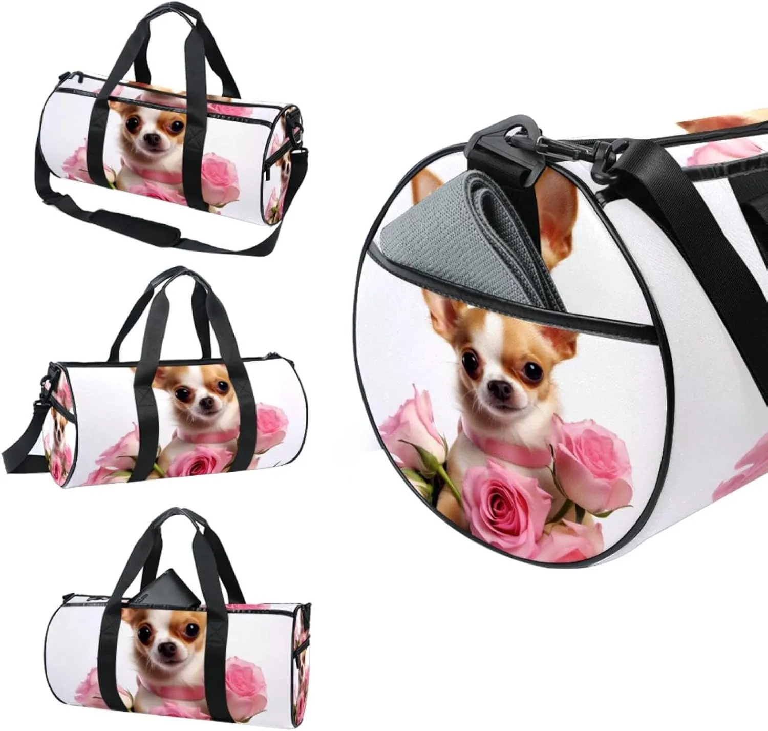 Weekender Travel Bag,Small Gym Bag,Chihuahua Dog and Rose,Gym Duffle Bag