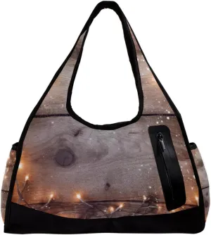 Weekender Travel Bag,Small Gym Bag,Christmas Lights Decoration Wood Planks,Gym Duffle Bag