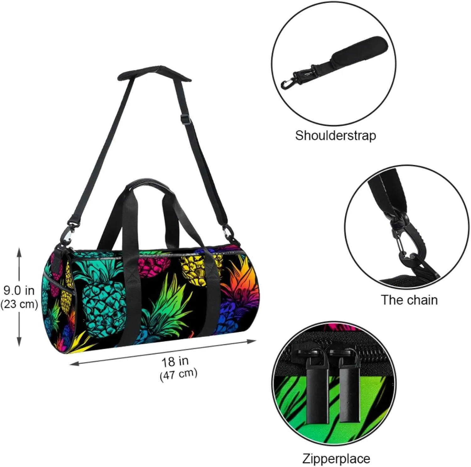 Weekender Travel Bag,Small Gym Bag,Colored Pineapple,Gym Duffle Bag