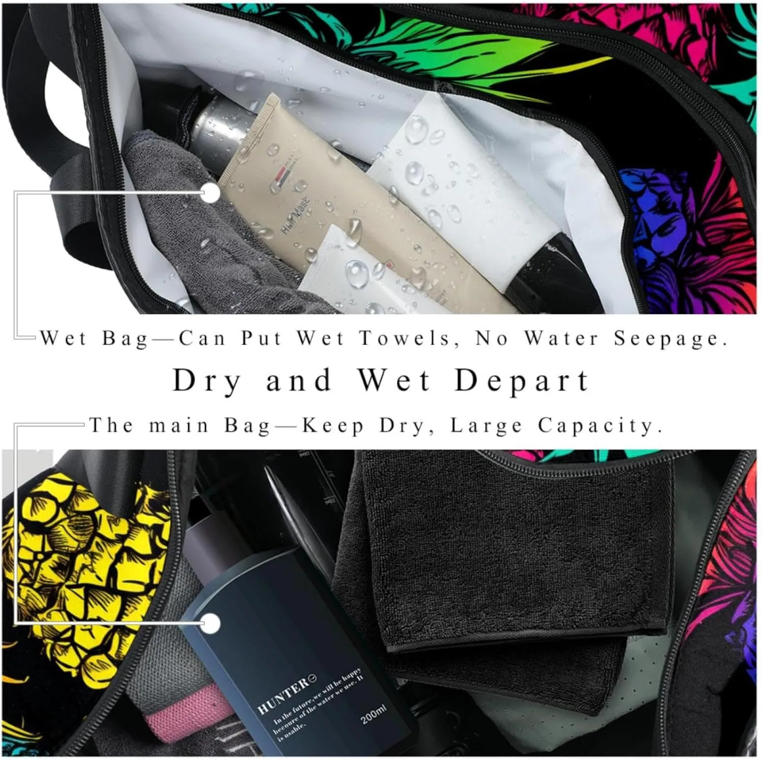 Weekender Travel Bag,Small Gym Bag,Colored Pineapple,Gym Duffle Bag