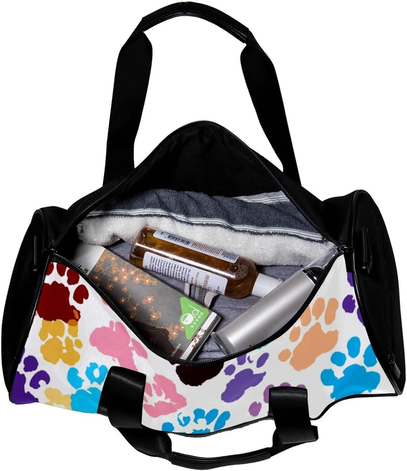 Weekender Travel Bag,Small Gym Bag,Colorful Cartoon Animal Paw Print,Gym Duffle Bag