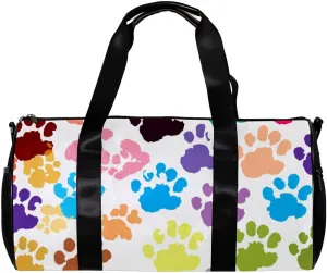 Weekender Travel Bag,Small Gym Bag,Colorful Cartoon Animal Paw Print,Gym Duffle Bag