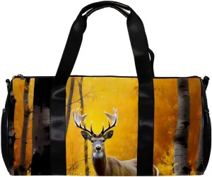 Weekender Travel Bag,Small Gym Bag,Deer in Autumn Forest,Gym Duffle Bag