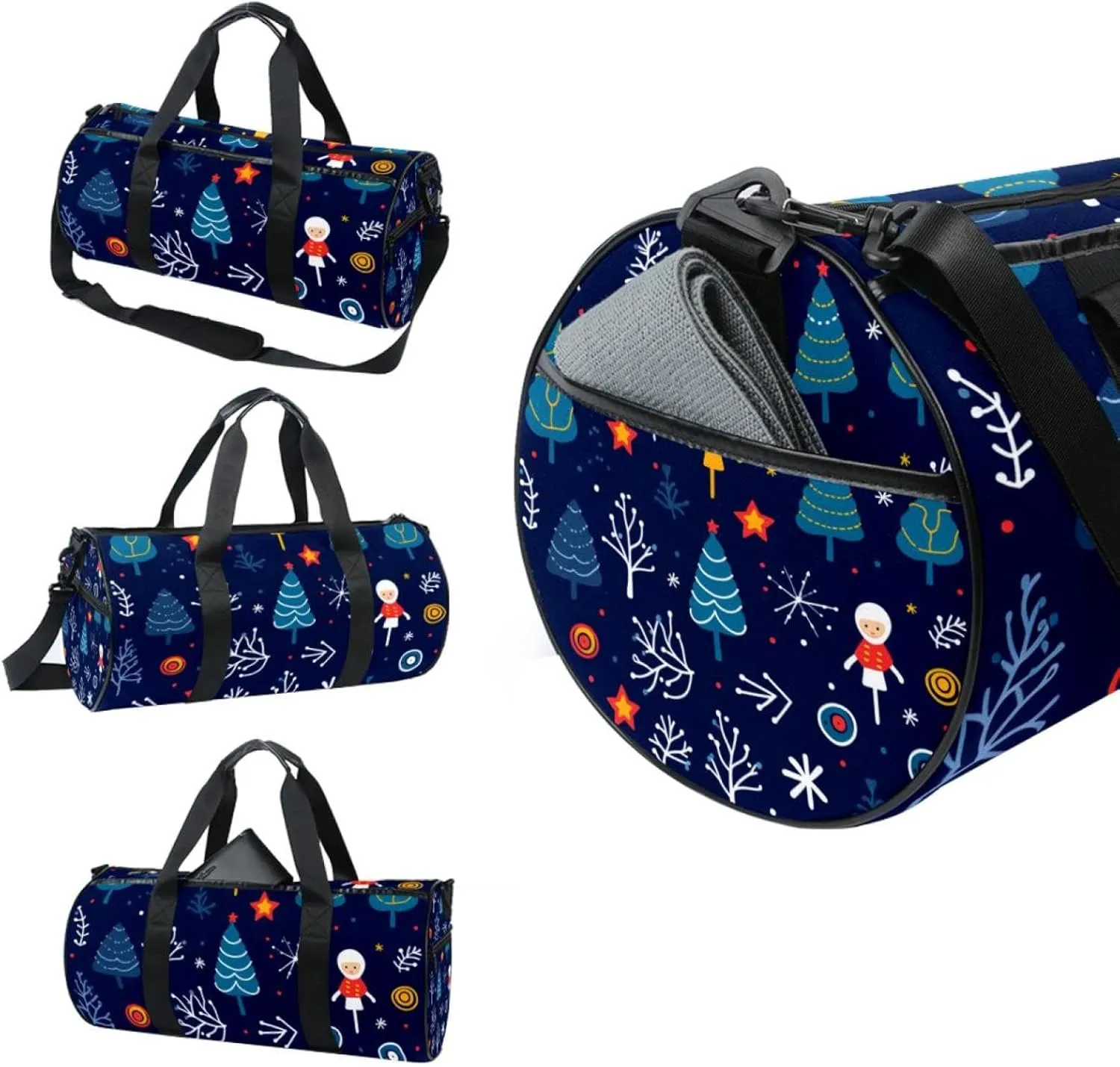 Weekender Travel Bag,Small Gym Bag,Deer Snowflake Angle Christmas,Gym Duffle Bag