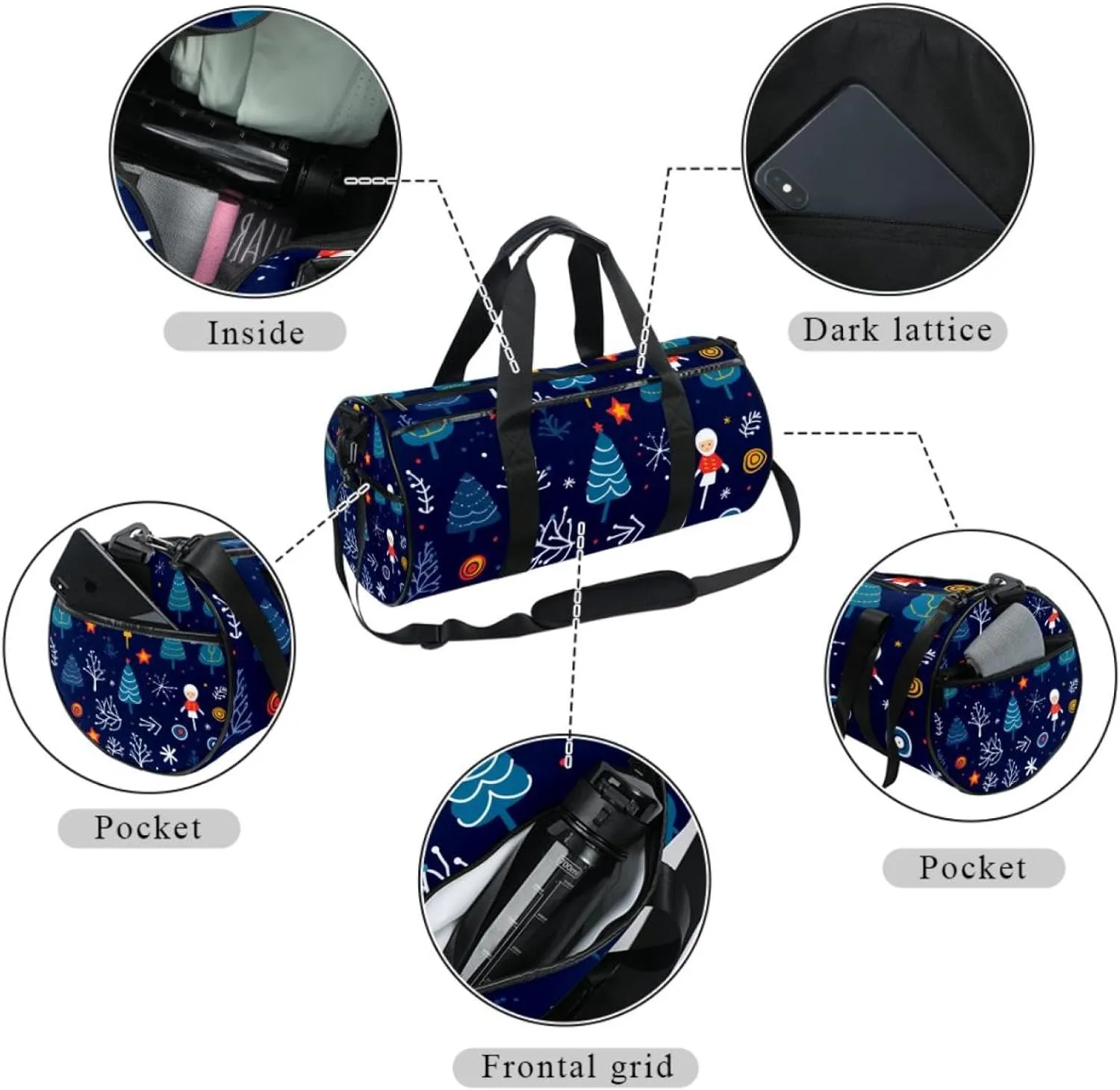 Weekender Travel Bag,Small Gym Bag,Deer Snowflake Angle Christmas,Gym Duffle Bag