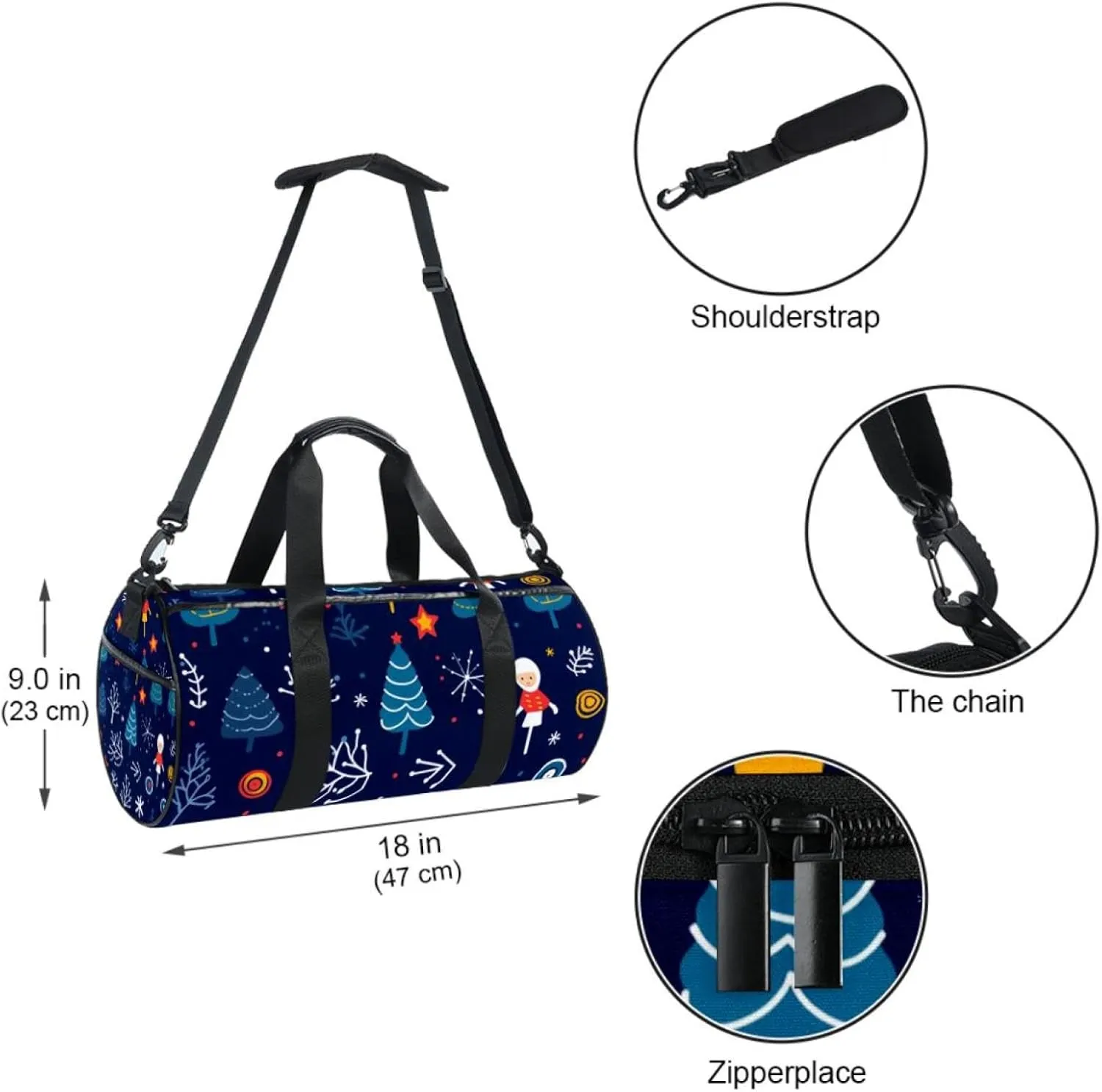 Weekender Travel Bag,Small Gym Bag,Deer Snowflake Angle Christmas,Gym Duffle Bag