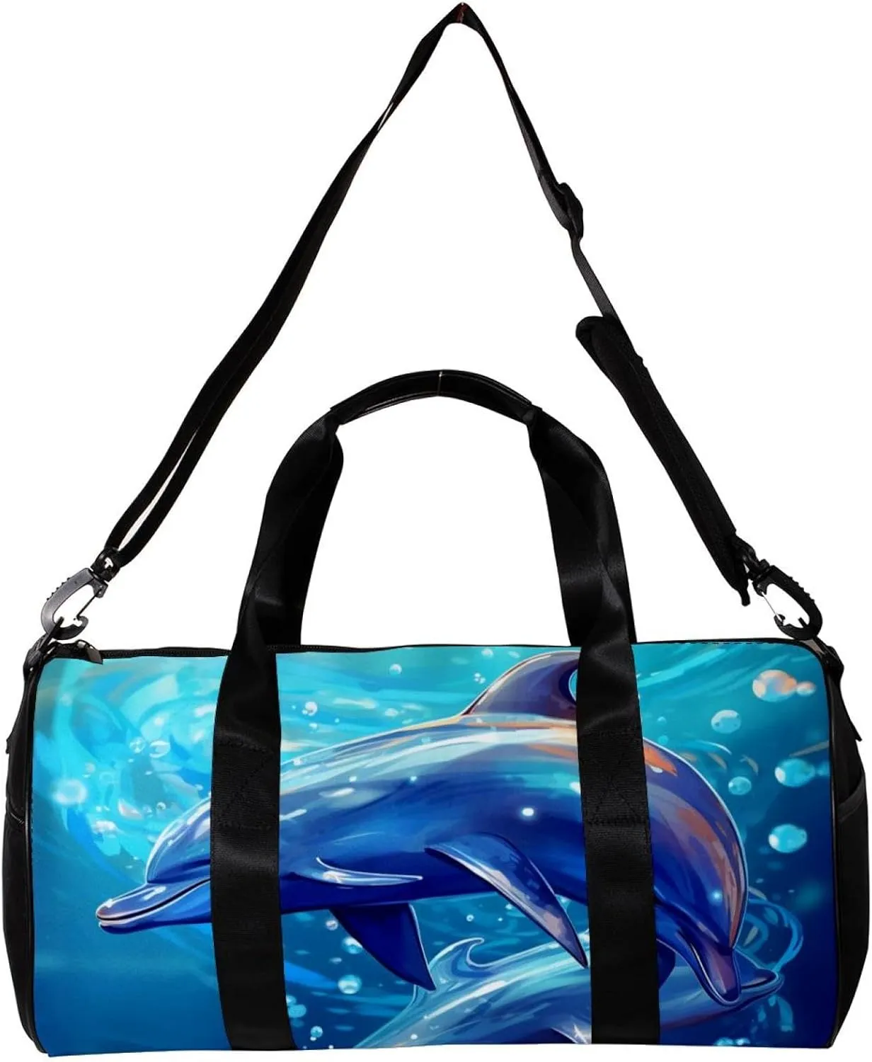 Weekender Travel Bag,Small Gym Bag,Dolphin and Sea Bubbles,Gym Duffle Bag