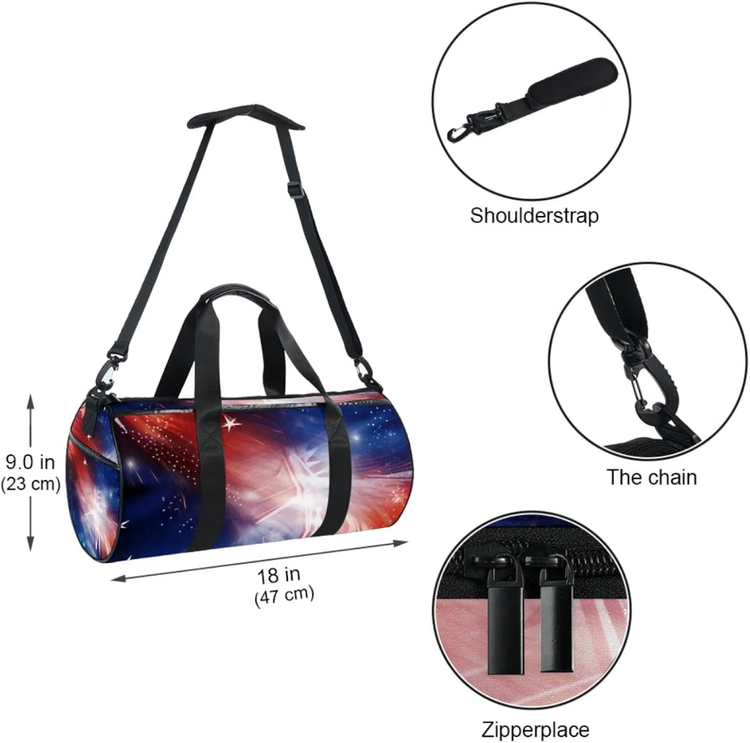 Weekender Travel Bag,Small Gym Bag,Fireworks American Stars Celebrate,Gym Duffle Bag