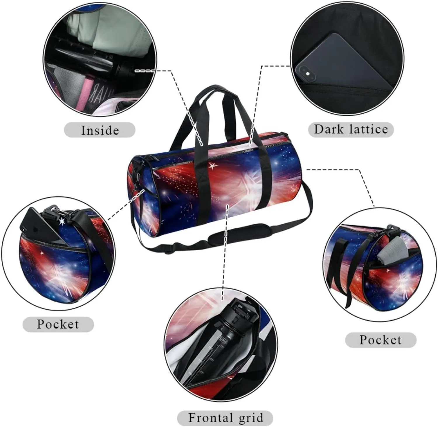 Weekender Travel Bag,Small Gym Bag,Fireworks American Stars Celebrate,Gym Duffle Bag