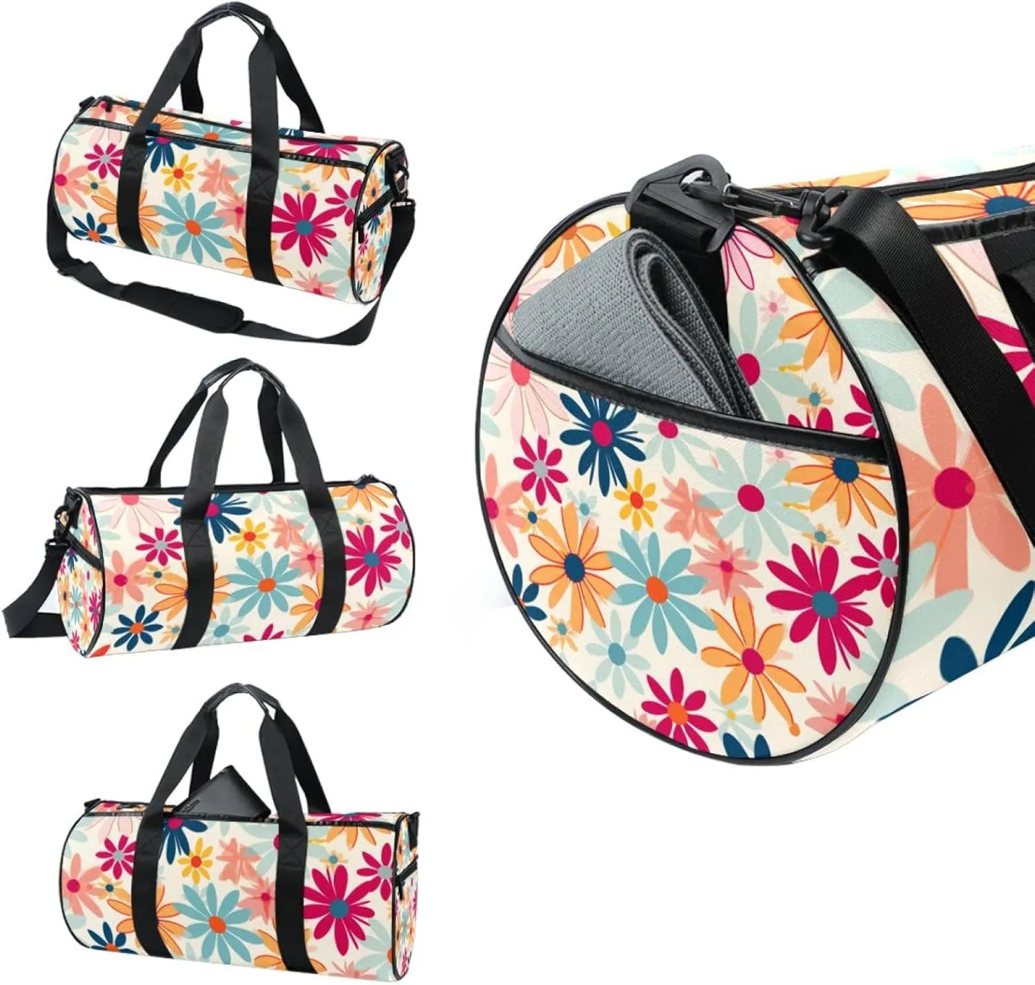 Weekender Travel Bag,Small Gym Bag,Flower Print Colorful Floral,Gym Duffle Bag