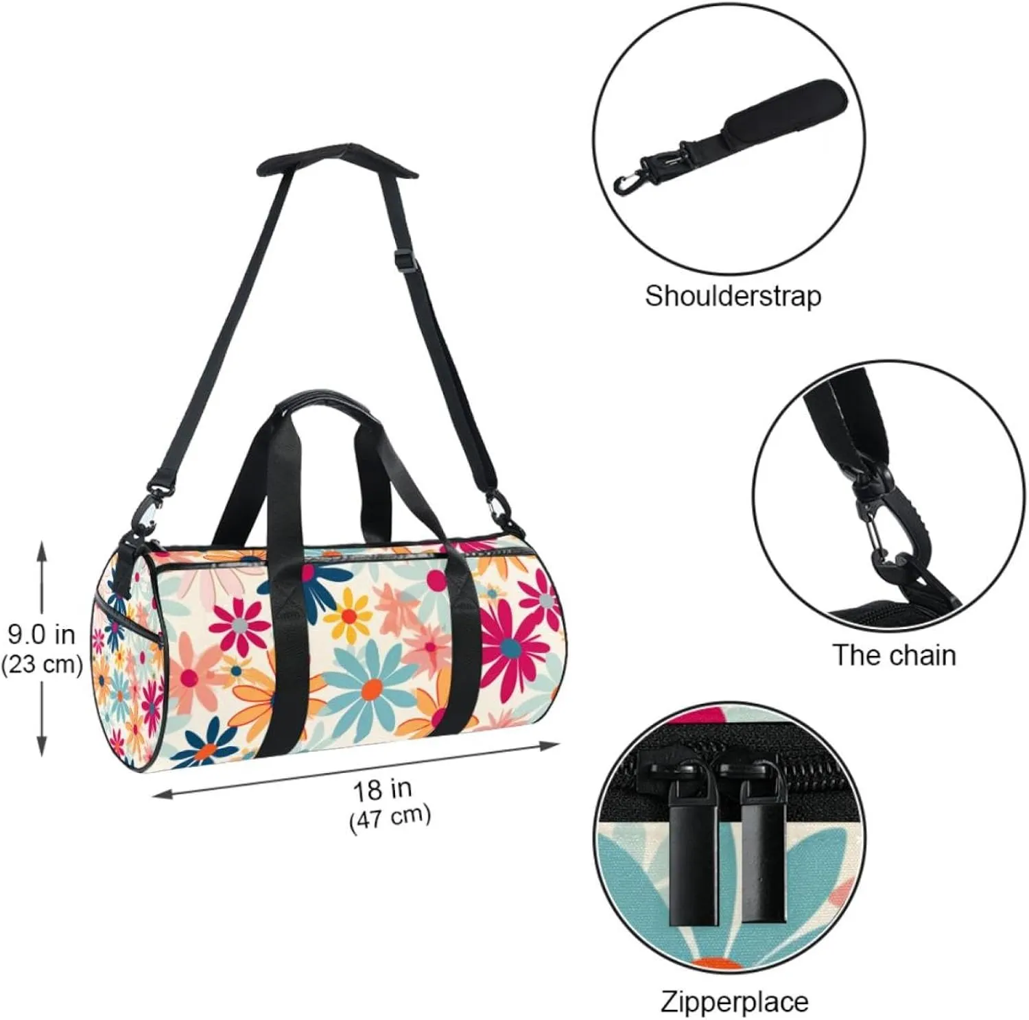 Weekender Travel Bag,Small Gym Bag,Flower Print Colorful Floral,Gym Duffle Bag