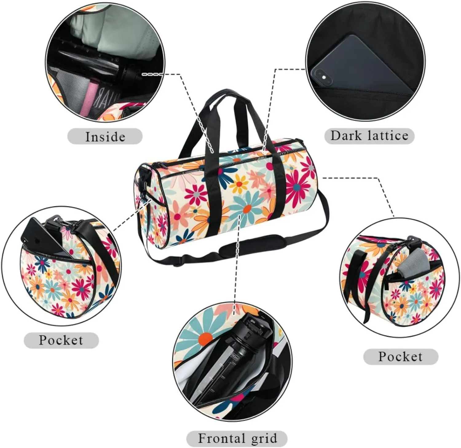 Weekender Travel Bag,Small Gym Bag,Flower Print Colorful Floral,Gym Duffle Bag