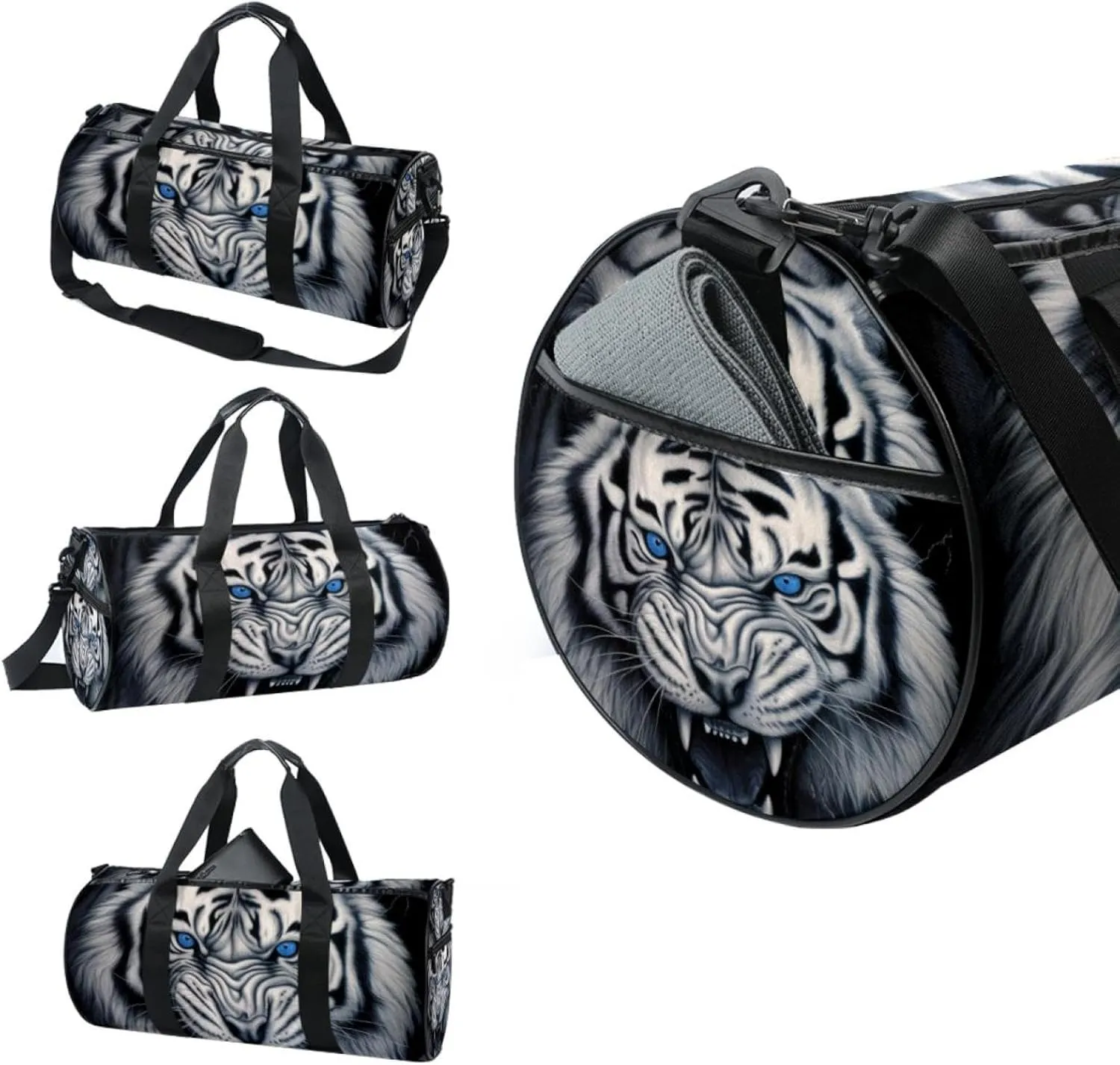 Weekender Travel Bag,Small Gym Bag,Scary Tiger Portrait,Gym Duffle Bag