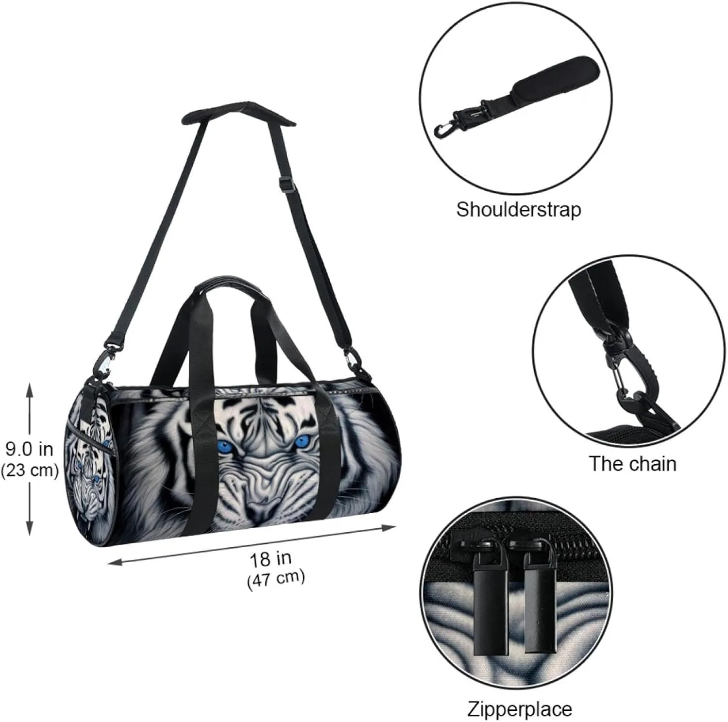 Weekender Travel Bag,Small Gym Bag,Scary Tiger Portrait,Gym Duffle Bag
