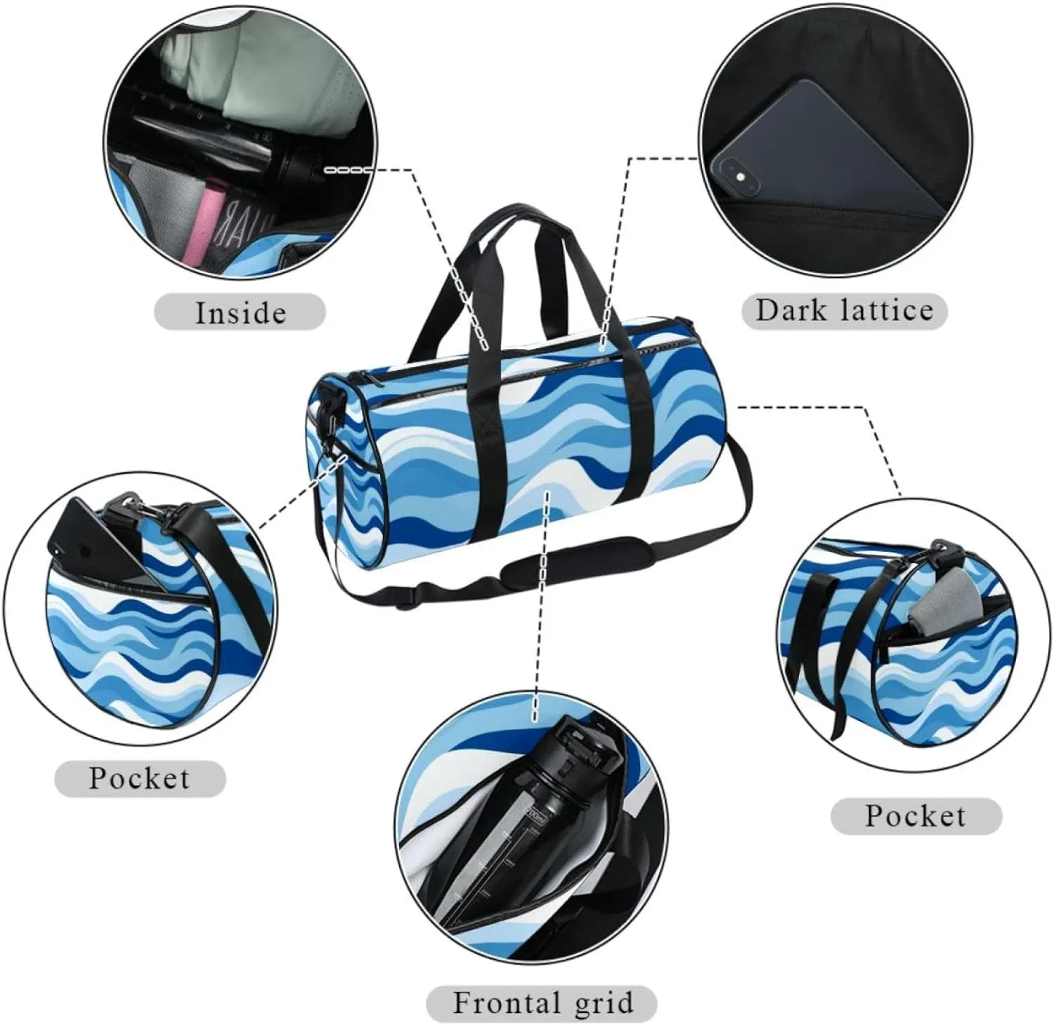 Weekender Travel Bag,Small Gym Bag,Sea Blue Green Wave,Gym Duffle Bag
