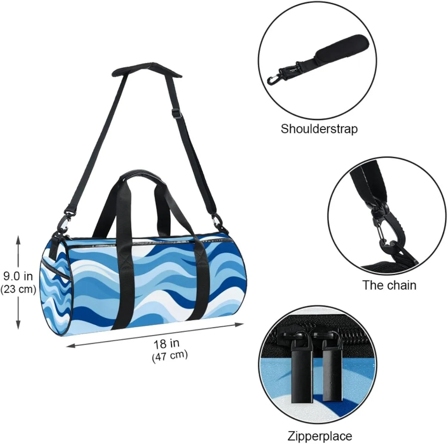 Weekender Travel Bag,Small Gym Bag,Sea Blue Green Wave,Gym Duffle Bag