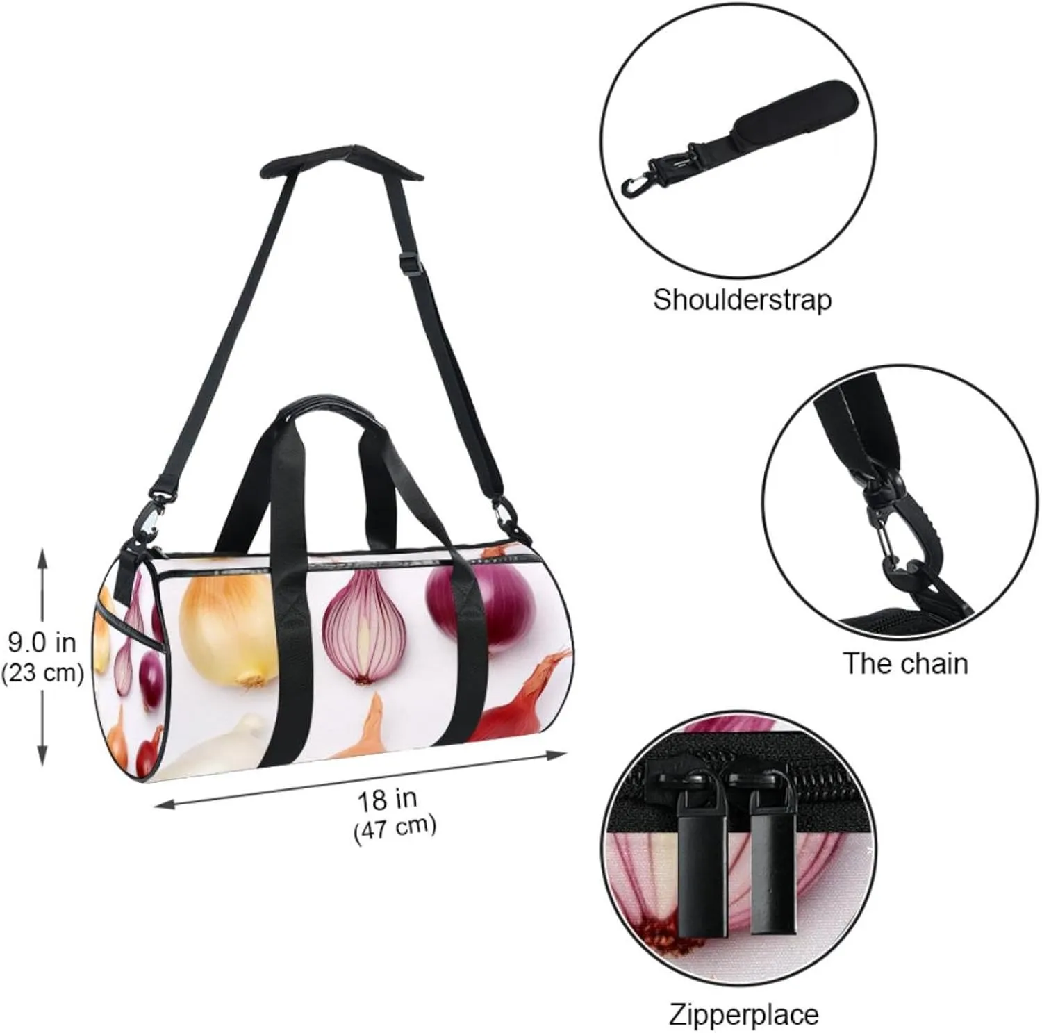 Weekender Travel Bag,Small Gym Bag,Vegetables Onion and Garlic,Gym Duffle Bag