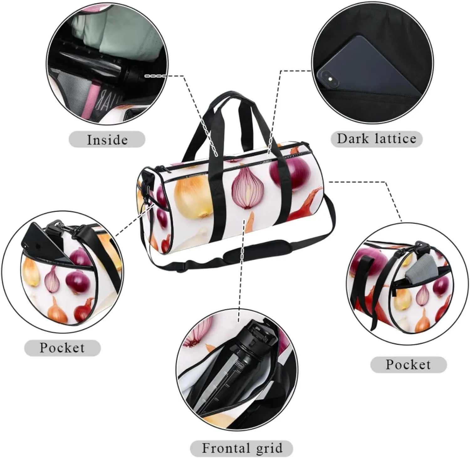 Weekender Travel Bag,Small Gym Bag,Vegetables Onion and Garlic,Gym Duffle Bag