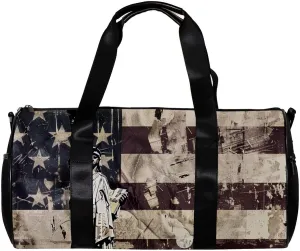Weekender Travel Bag,Small Gym Bag,Vintage American Flag Statue of Liberty,Gym Duffle Bag