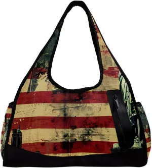 Weekender Travel Bag,Small Gym Bag,Vintage American Flag Statue of Liberty,Gym Duffle Bag