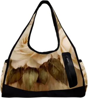 Weekender Travel Bag,Small Gym Bag,Vintage Flowers Blooms,Gym Duffle Bag
