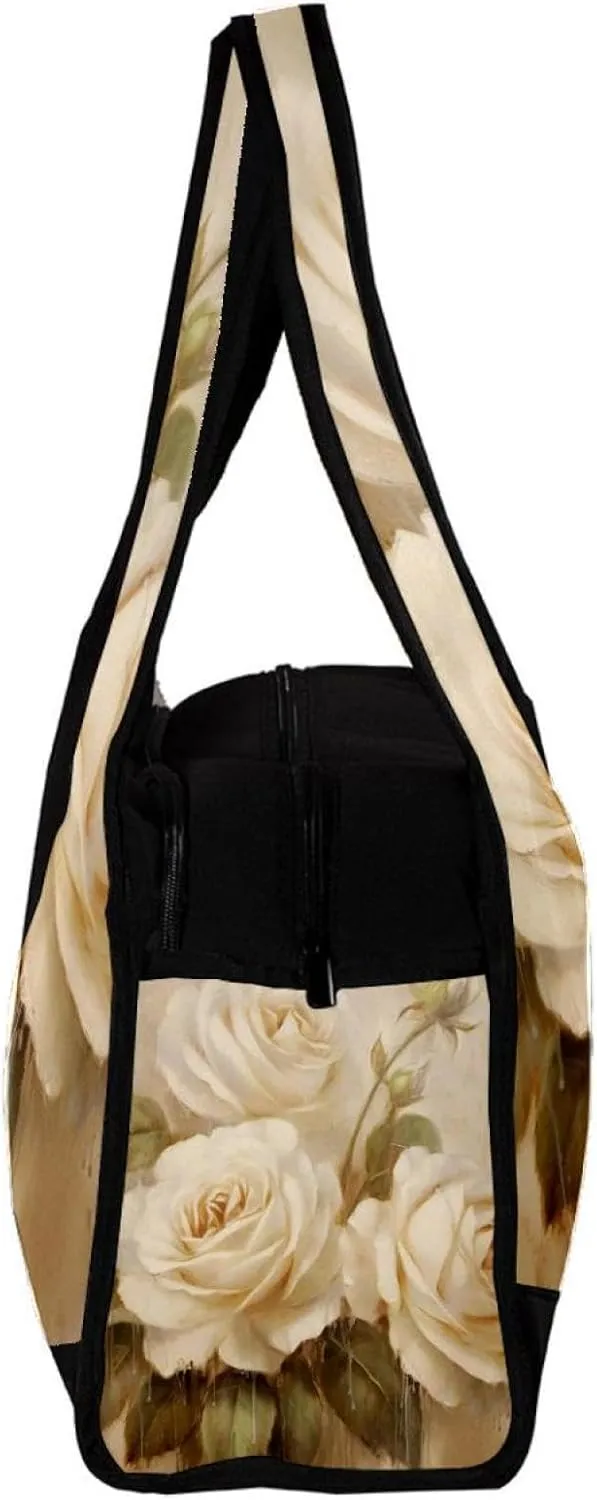 Weekender Travel Bag,Small Gym Bag,Vintage Flowers Blooms,Gym Duffle Bag
