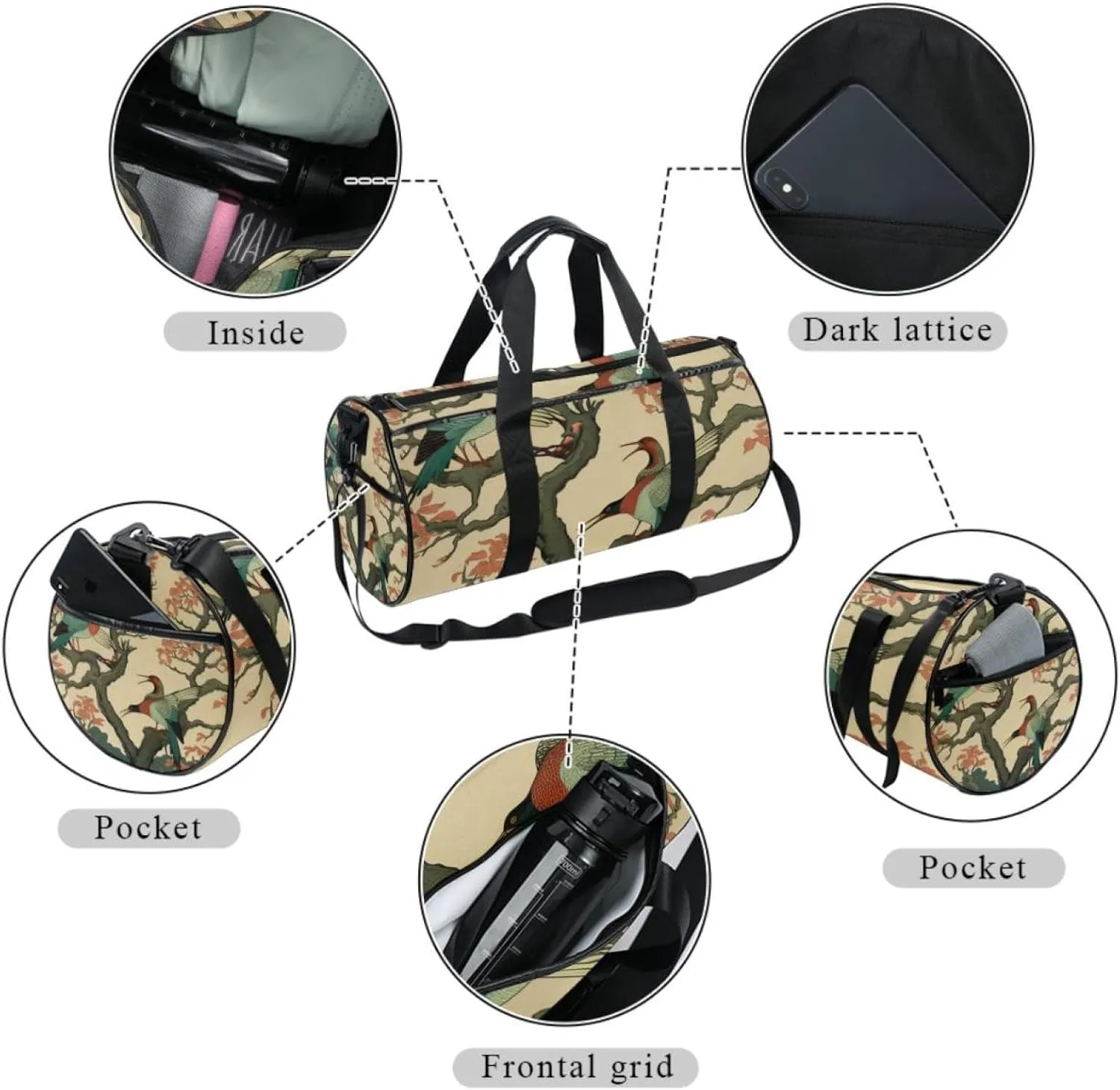 Weekender Travel Bag,Small Gym Bag,Wild Goose Tree Flying Ducks,Gym Duffle Bag