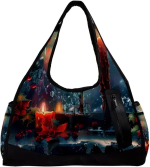 Weekender Travel Bag,Small Gym Bag,Winter Snow Christmas Candle,Gym Duffle Bag
