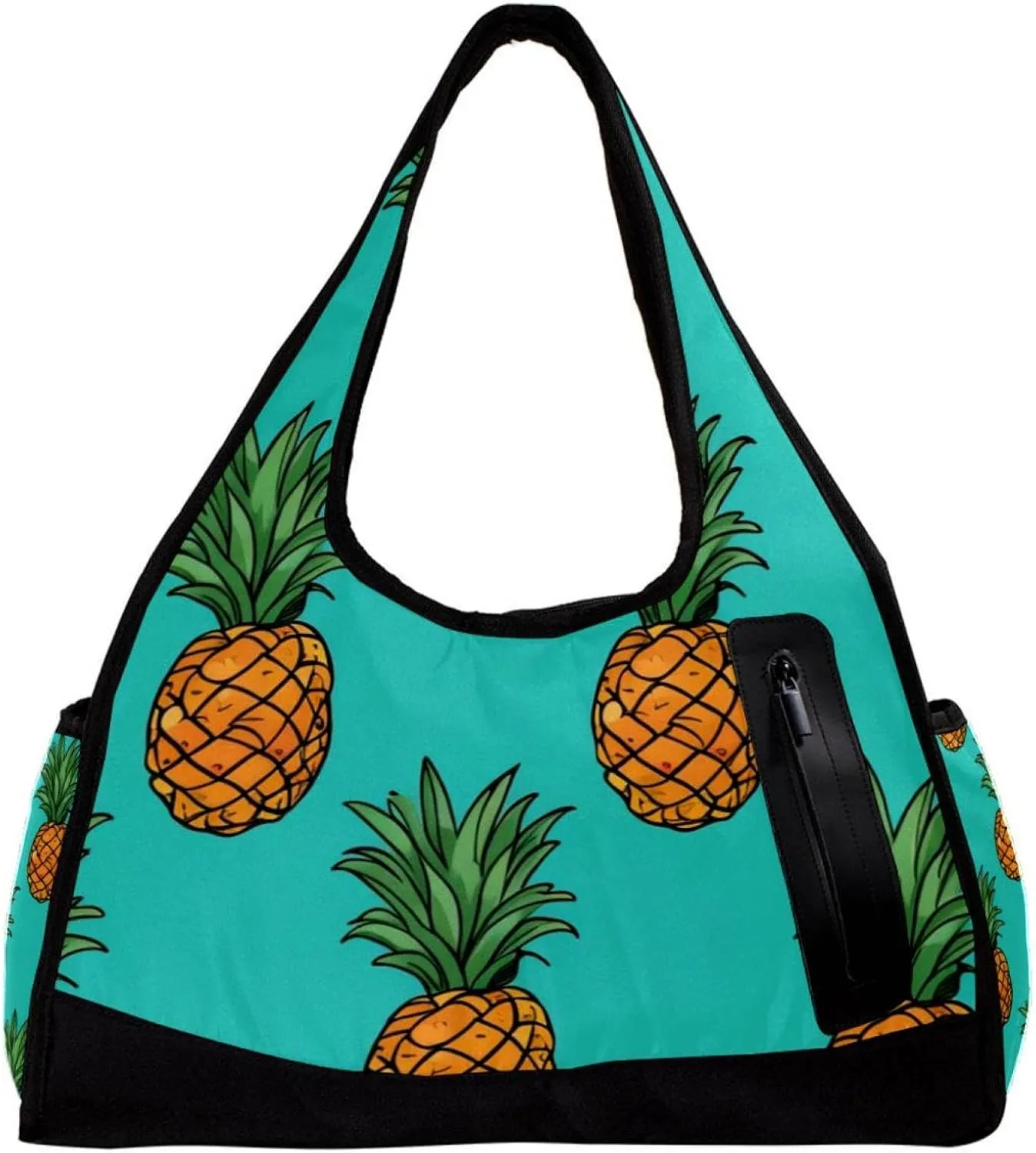 Weekender Travel Bag,Small Gym Bag,Yellow Pineapple in Green Background,Gym Duffle Bag