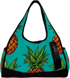 Weekender Travel Bag,Small Gym Bag,Yellow Pineapple in Green Background,Gym Duffle Bag