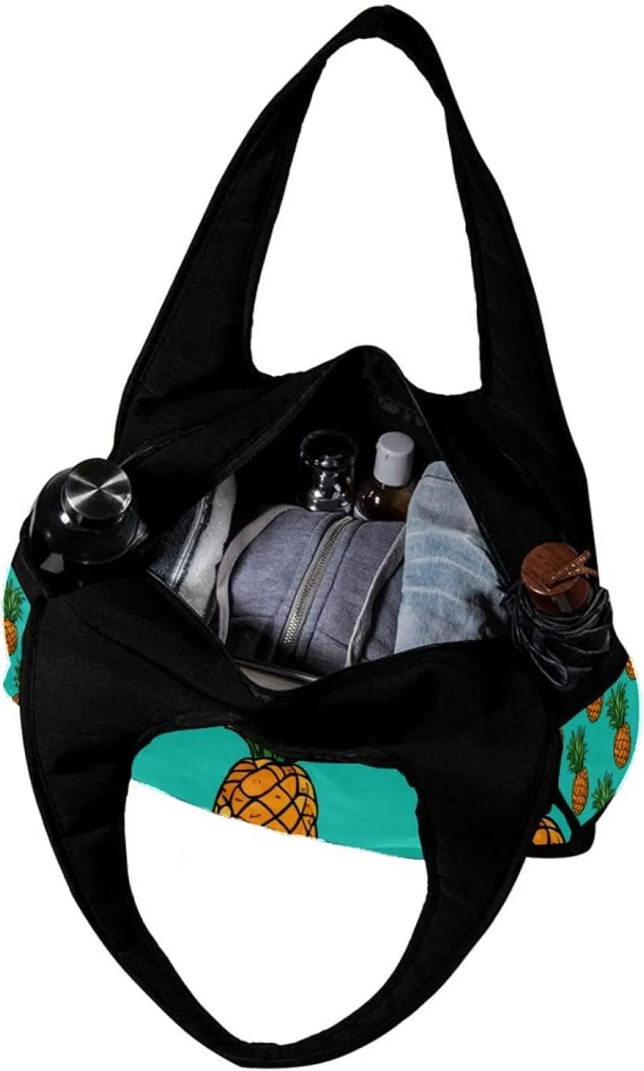 Weekender Travel Bag,Small Gym Bag,Yellow Pineapple in Green Background,Gym Duffle Bag