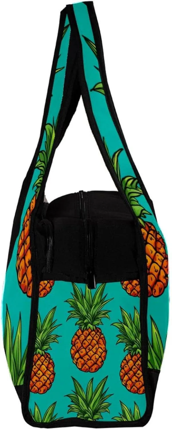 Weekender Travel Bag,Small Gym Bag,Yellow Pineapple in Green Background,Gym Duffle Bag