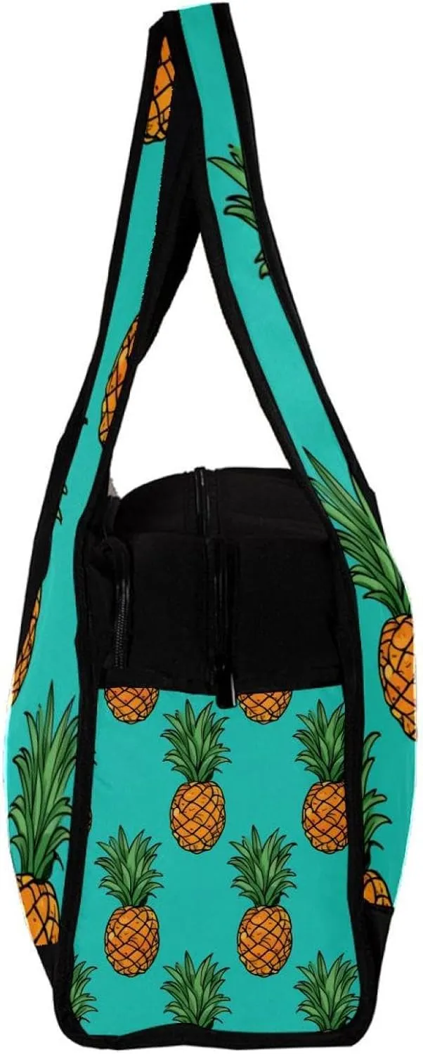 Weekender Travel Bag,Small Gym Bag,Yellow Pineapple in Green Background,Gym Duffle Bag