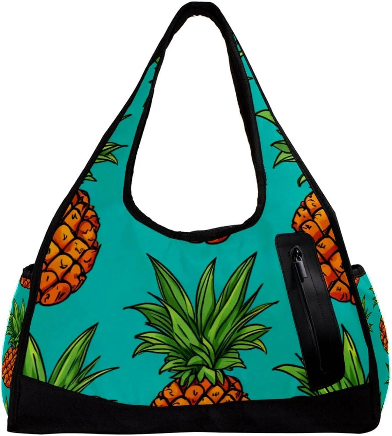 Weekender Travel Bag,Small Gym Bag,Yellow Pineapple in Green Background,Gym Duffle Bag