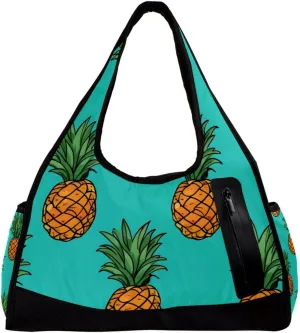 Weekender Travel Bag,Small Gym Bag,Yellow Pineapple in Green Background,Gym Duffle Bag