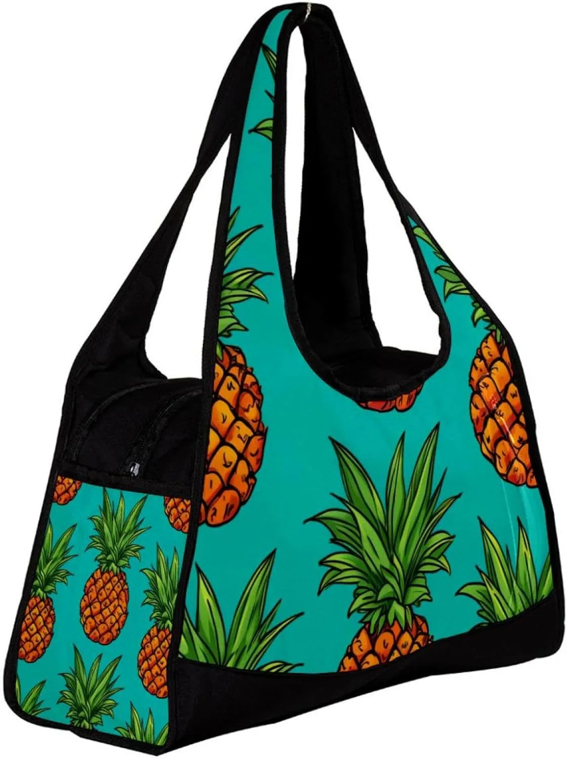 Weekender Travel Bag,Small Gym Bag,Yellow Pineapple in Green Background,Gym Duffle Bag