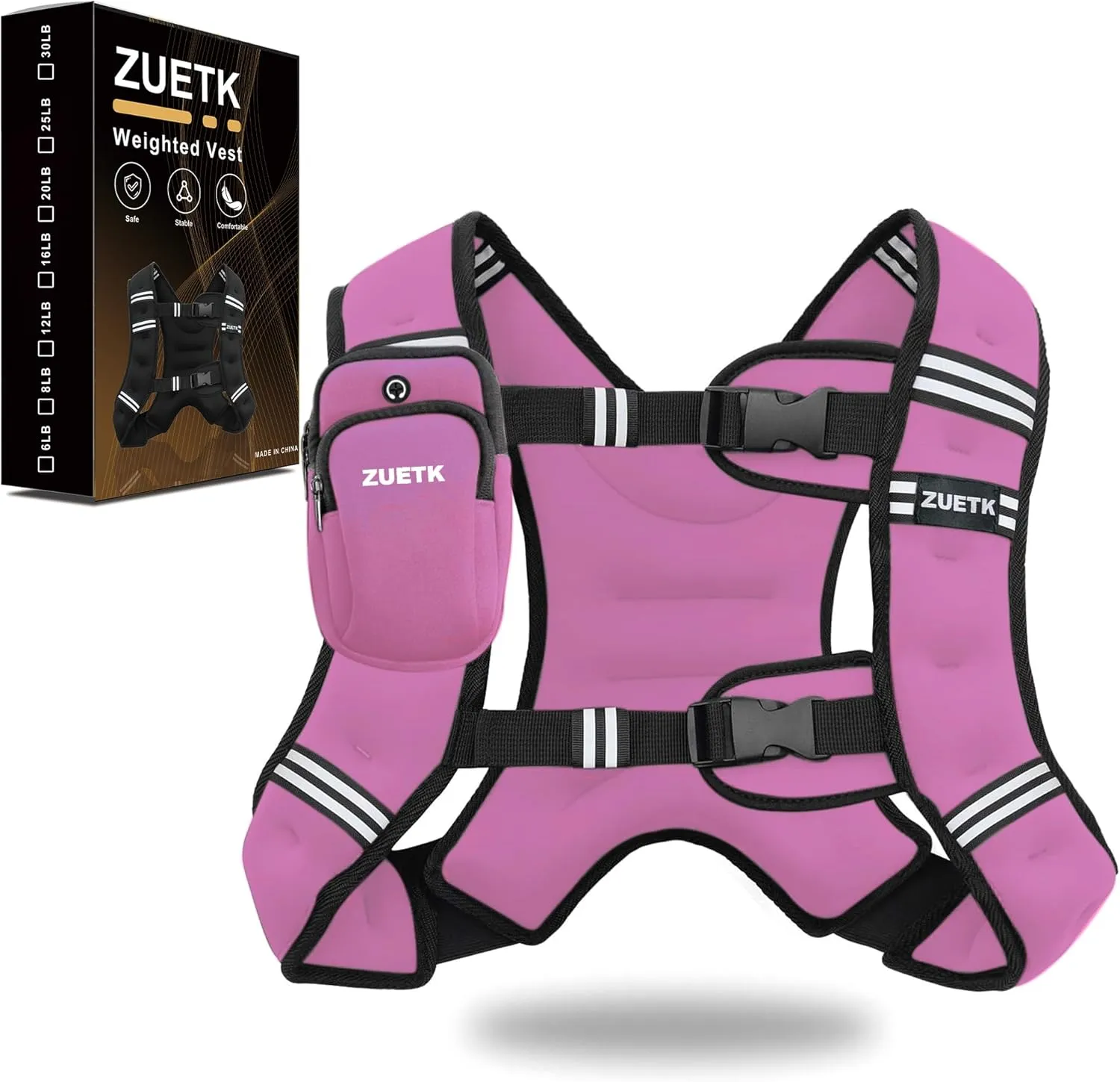 Weighted Vest, 6lb/8lb/12lb/16lb/20lb/25lb/30lb Weight Vest with Reflective Stripe, Weighted Vest for Men Women Workout Equipment for Strength Training, Running, Jogging, Fitness, Weight Loss