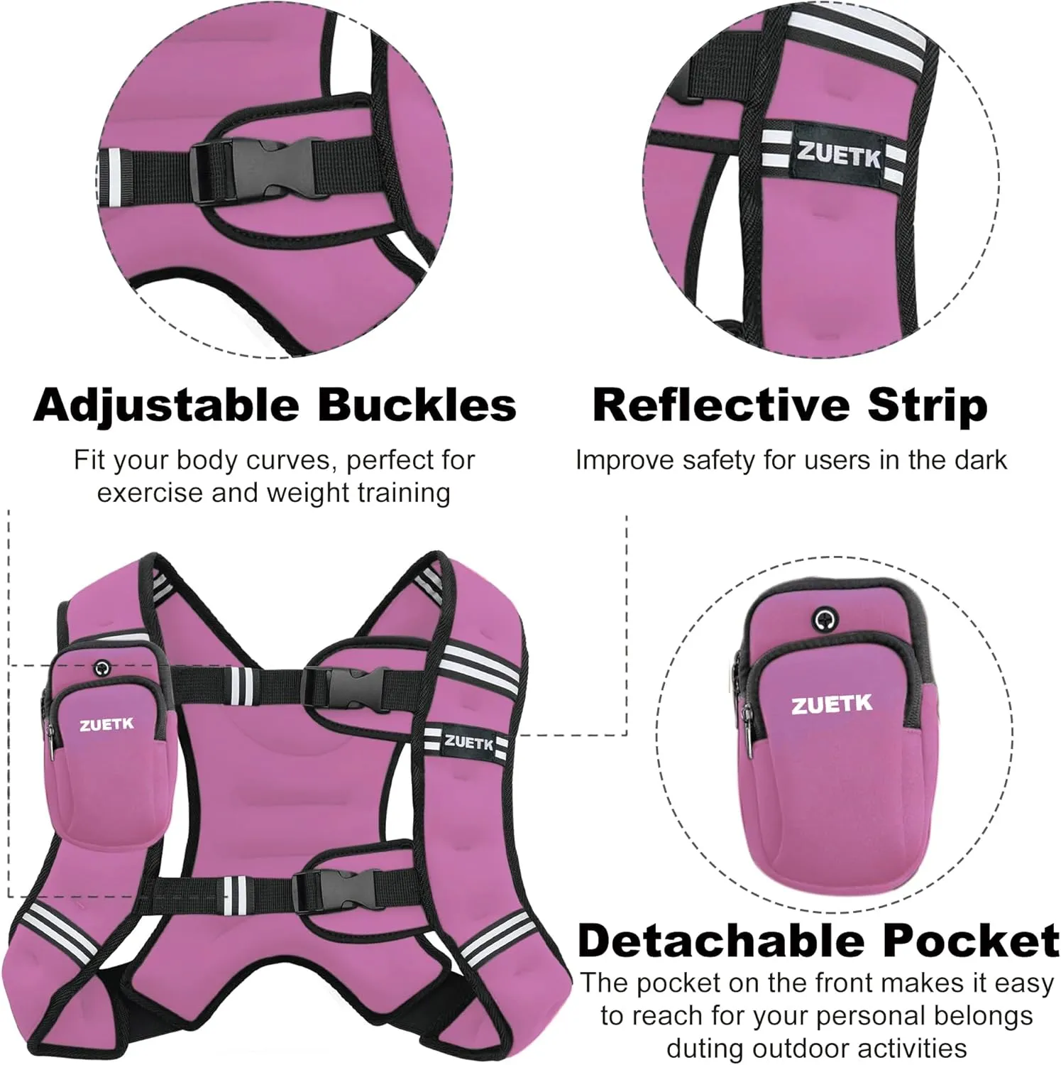 Weighted Vest, 6lb/8lb/12lb/16lb/20lb/25lb/30lb Weight Vest with Reflective Stripe, Weighted Vest for Men Women Workout Equipment for Strength Training, Running, Jogging, Fitness, Weight Loss