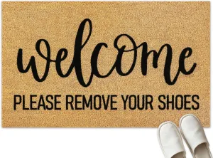 Welcome Natural Coir Doormat Please Remove Your Shoes Floor Mat Non-Slip Entrance Door Rugs for Indoor Outdoor Home Bathroom Decor, 16.5 x 29 Inch